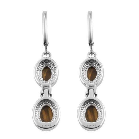South African Tiger's Eye Dangle Earrings in Stainless Steel 4.60 ctw - Picture 4 of 7